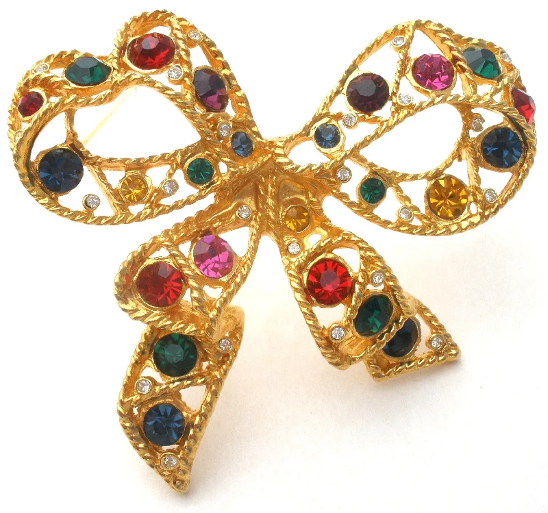 Ladies faithful shine brooches -Multi Color Rhinestone Bow Brooch Pin Vintage