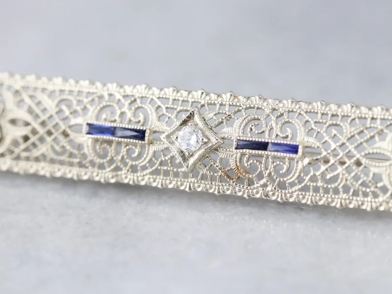 Ladies memory gleam brooches -Art Deco Diamond Filigree Brooch