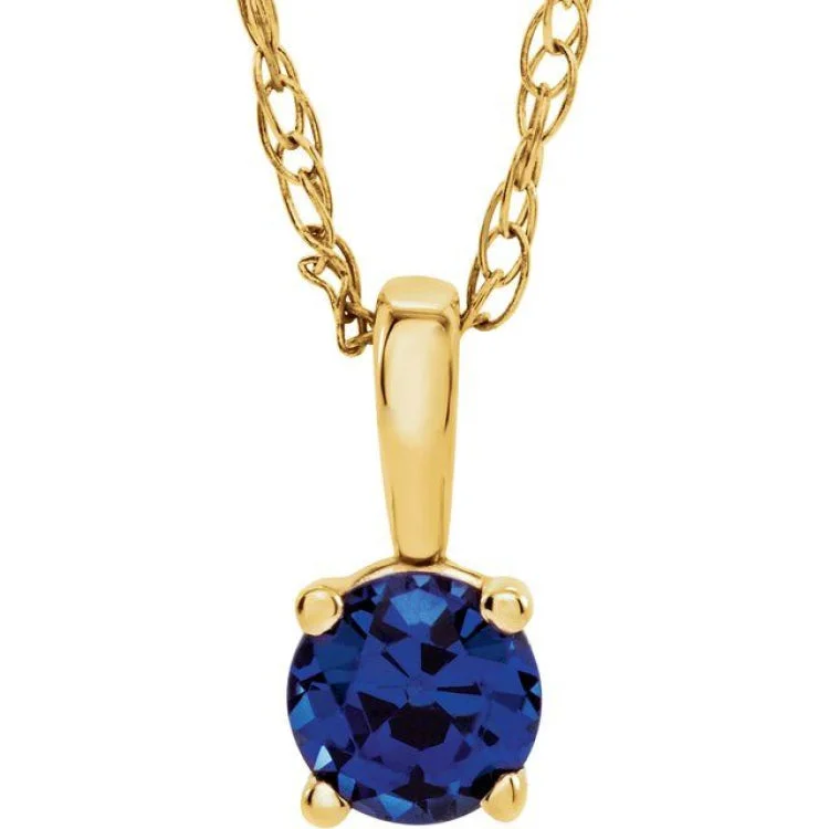 Ladies brave charm necklaces -14K Yellow 3 mm Imitation Blue Sapphire Youth Solitaire 14" Necklace