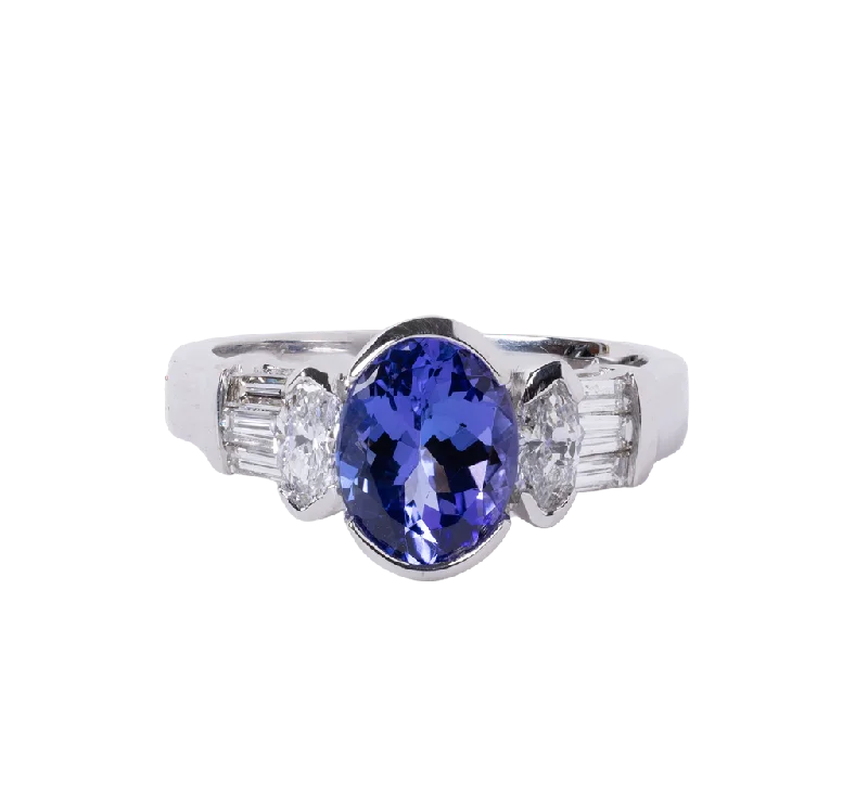 Ladies Rings with Custom Glow-14k White Gold 1.92ct Tanzanite and Diamond Ring