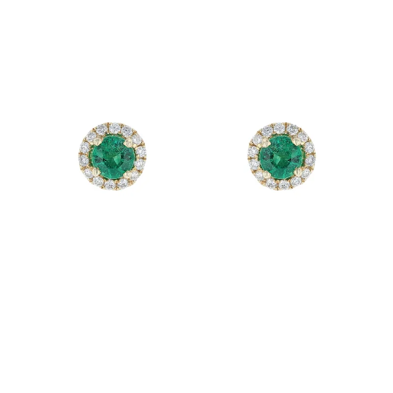 Ladies Earrings with Green Diopside-Emerald & Diamond Round Halo Stud Earrings