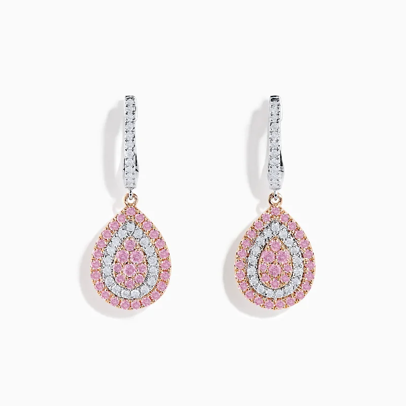 Ladies Earrings with Gold Sphalerite-14K Two Tone Gold Pink and White Diamond Earrings