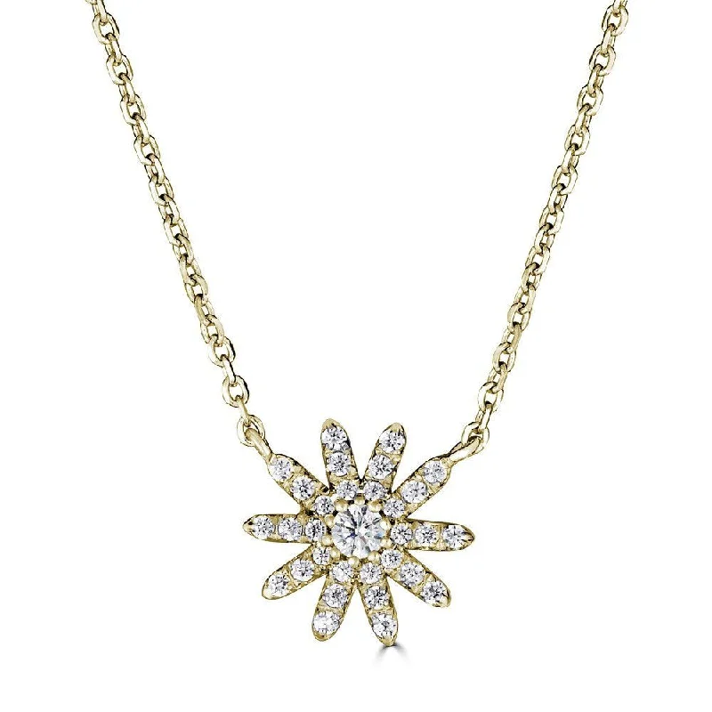 Ladies loving glow necklaces -EMILIQUE 14KT GOLD 0.15 CTW DIAMOND FLOWER PLATE NECKLACE