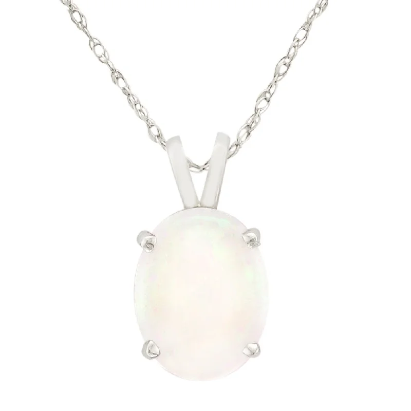 Ladies luxurious gleam necklaces -14KT WHITE GOLD OVAL OPAL NECKLACE