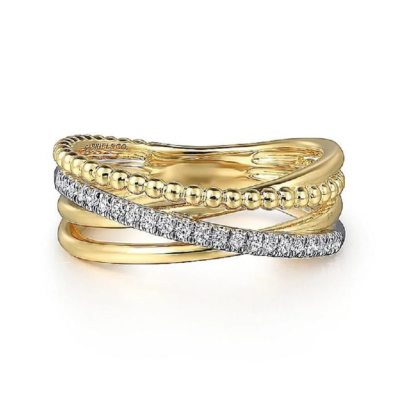 Ladies Rings with Brown Andalusite-Gabriel & Co. 14K White and Yellow Gold Diamond Criss Cross Bujukan Ladies Ring