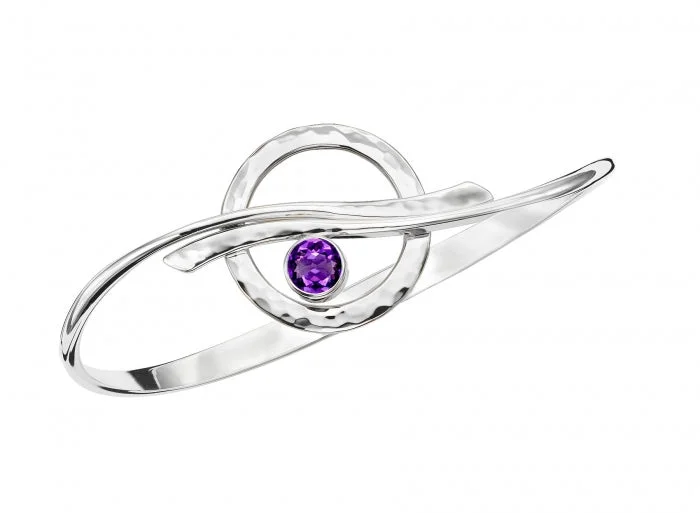 Ladies glowing opal bracelets -Amethyst Cloudburst Bangle in Silver by E.L. Designs