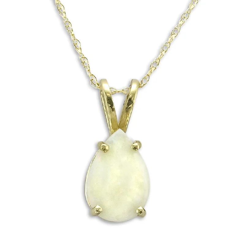 Ladies oval shine necklaces -14KT YELLOW GOLD PEAR SHAPE OPAL NECKLACE