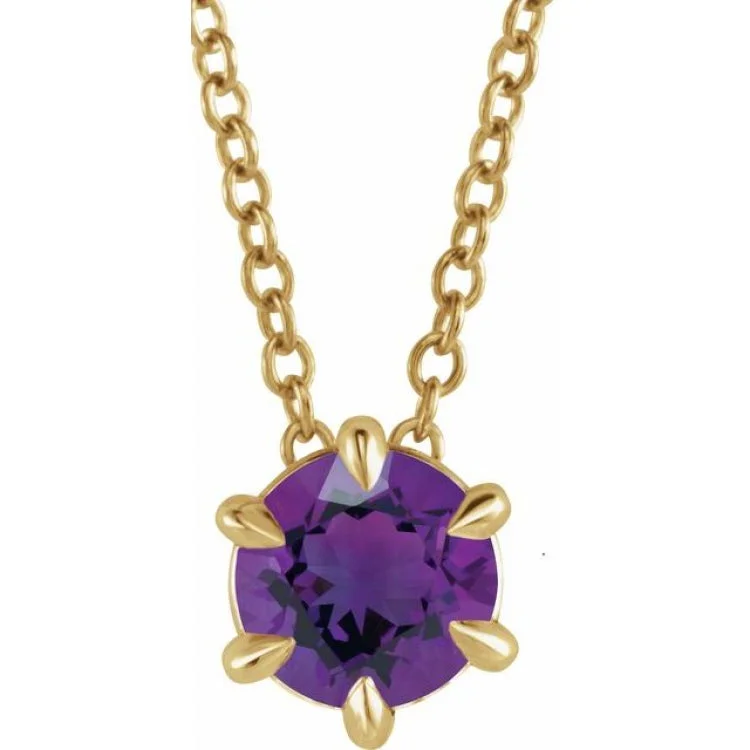 Ladies urban sleek necklaces -14K Yellow 4 mm Natural Amethyst Solitaire 16-18" Necklace