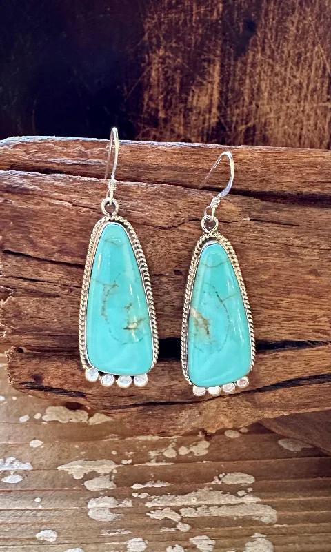 Ladies Earrings with Gold Fibrolite-SLICE OF TURQUOISE Sterling Silver Earrings