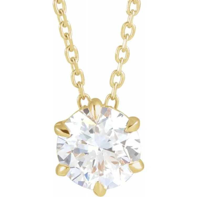 Ladies feathery light necklaces -14K Yellow 7/8 CT Lab-Grown Diamond Solitaire 16-18" Necklace