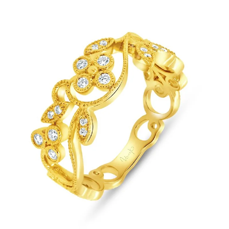 Ladies Rings in Rose Spark-14k Yellow Gold Diamond Floral Ring