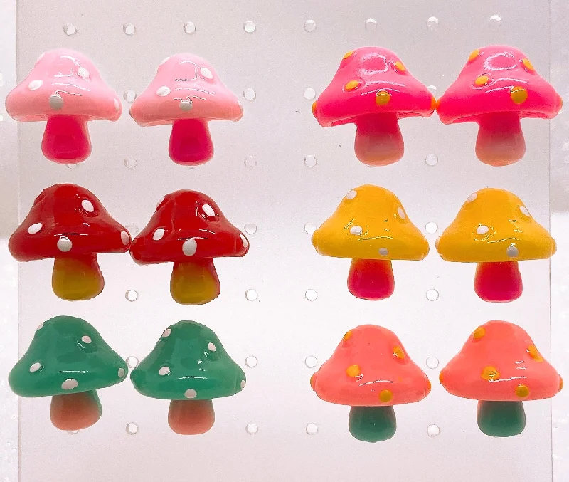 Ladies Earrings Bold Spark-Instant Shipping! Retro Mushroom Stud Earrings (6 Colors)