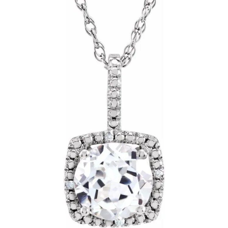 Ladies memory gleam necklaces -Sterling Silver 7 mm Lab-Grown White Sapphire & .015 CTW Natural Diamond 18" Necklace