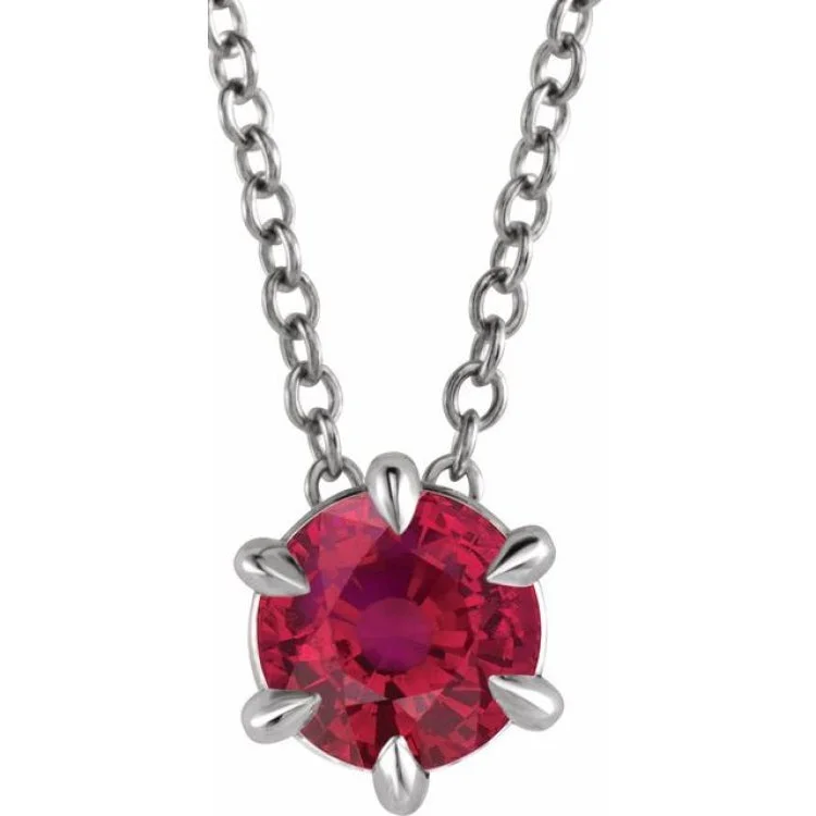 Ladies fanciful gleam necklaces -Sterling Silver 5 mm Lab-Grown Ruby Solitaire 16-18" Necklace