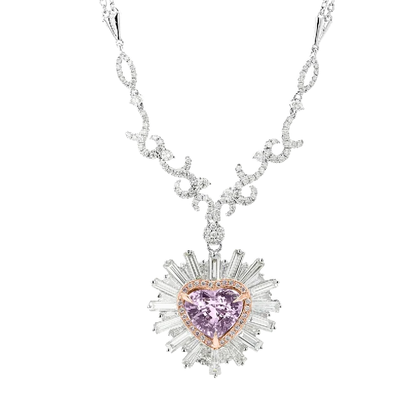 Ladies travel quest necklaces -JULEVE 5.13 CTW PINK SAPPHIRE & 3.80 CTW DIAMOND DOUBLE HALO NECKLACE