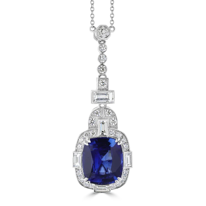 Ladies sparkling diamond necklaces -18K WHITE GOLD 7.26 CTW SAPPHIRE & 1.39 CTW DIAMOND NECKLACE