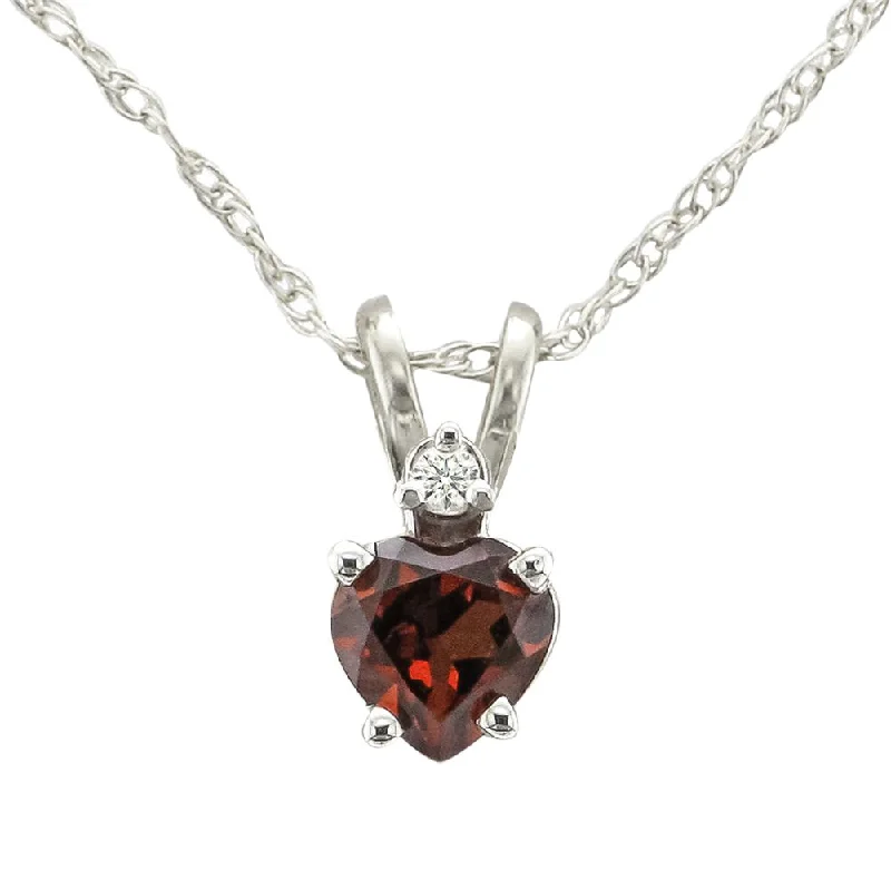 Ladies delicate floral necklaces -14KT GOLD HEART GARNET AND DIAMOND NECKLACE