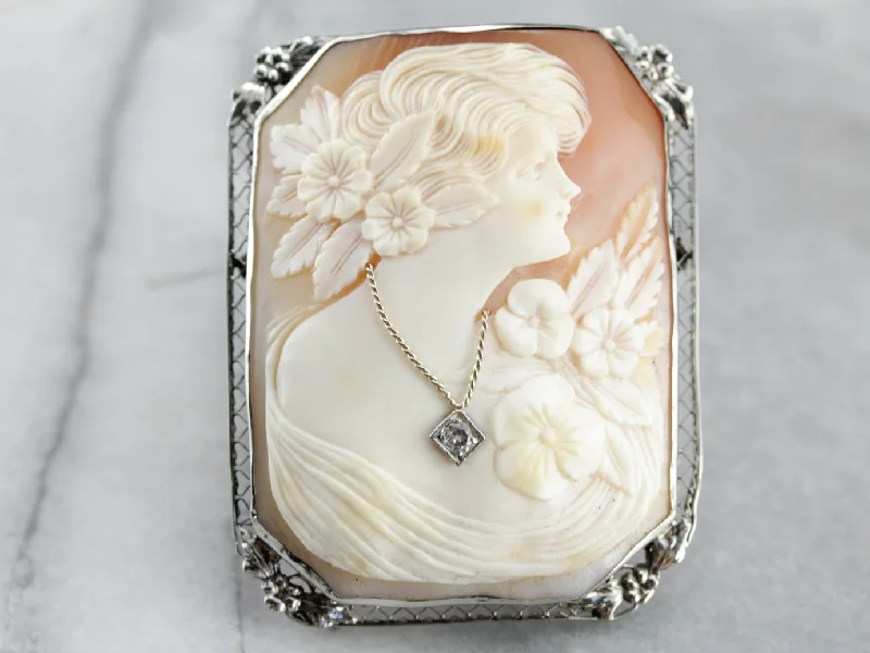 Ladies starry charm brooches -Antique Old Mine Cut Diamond Cameo Brooch