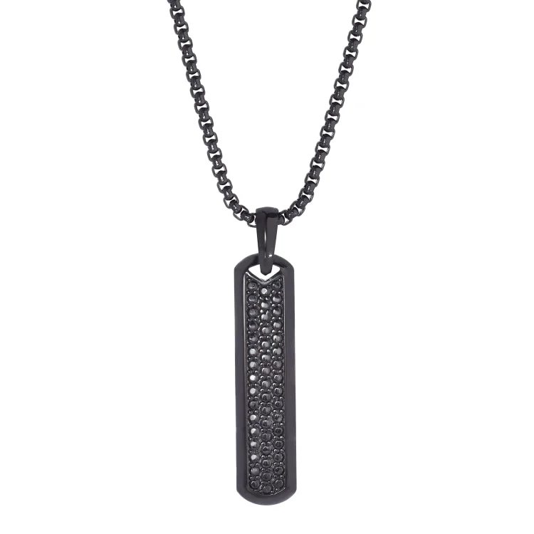 Ladies warm topaz necklaces -Black IP Finish Stainless Steel Long Thin Rectangular Necklace on 20" Rounded Box Chain