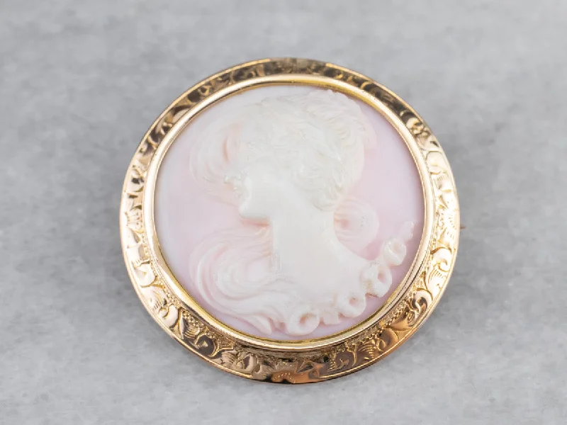 Ladies astrology charm brooches -Vintage Pink Shell Cameo Brooch