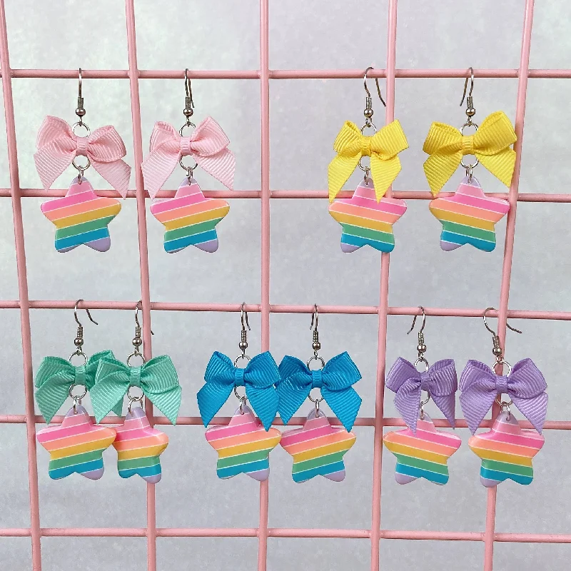 Ladies Earrings for Beach Shine-Pastel Stripe Star Earrings (5 Colors)