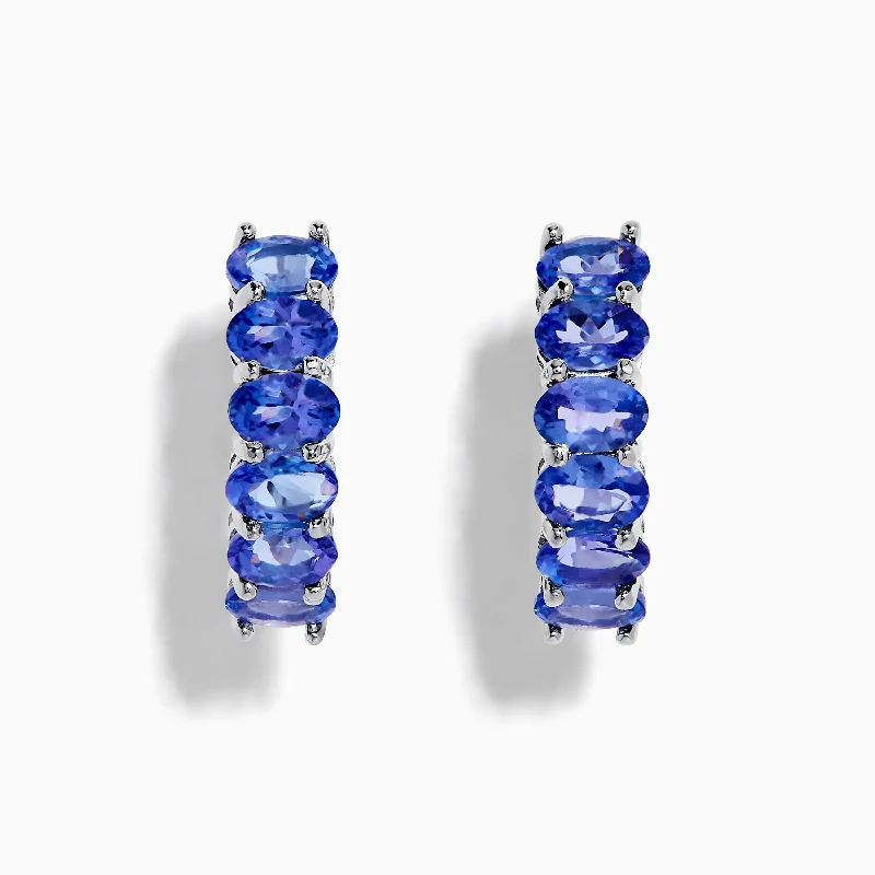 Ladies Earrings with Plum Axinite-Nahla Siri 925 Silver Tanzanite Hoop Earrings