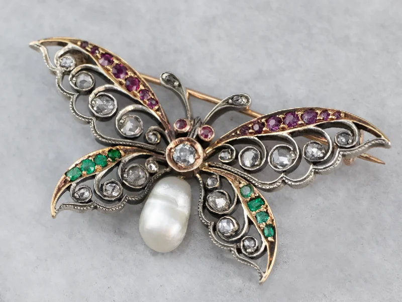 Ladies nostalgic retro brooches -Art Nouveau Gemstone Butterfly Brooch