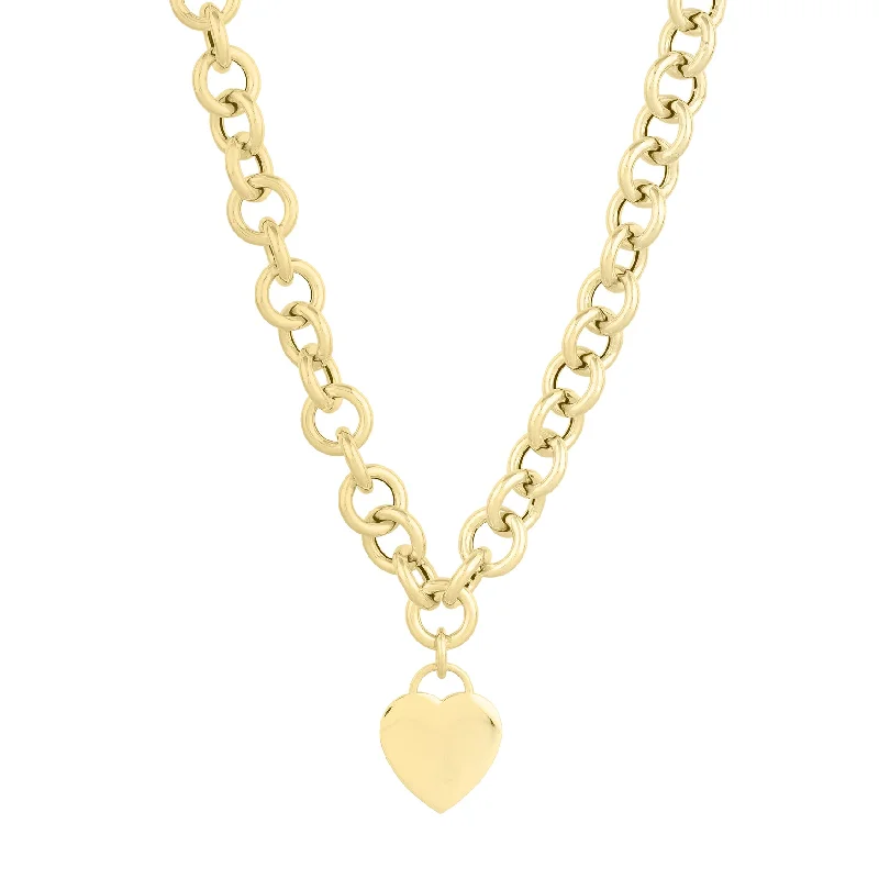 Ladies solar flare necklaces -14K Heart Tag & Rolo Link Necklace