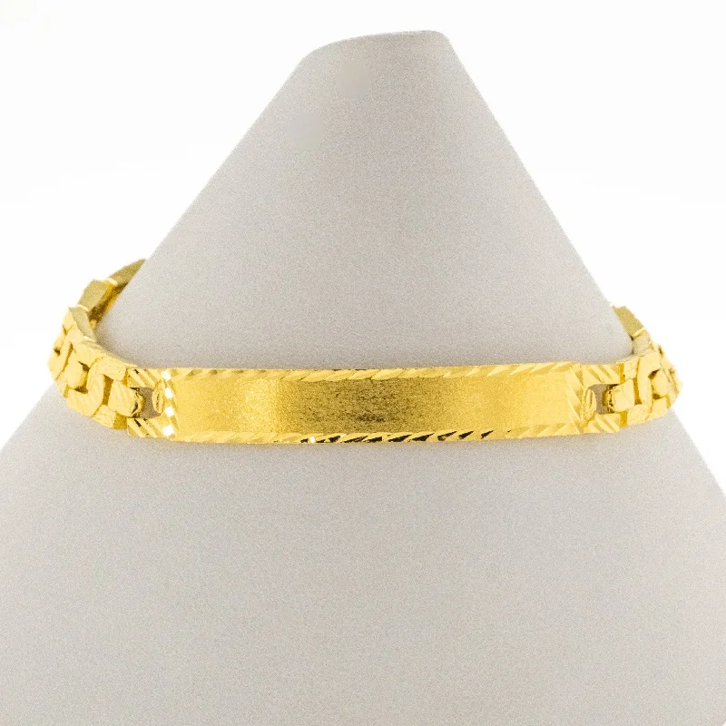 Ladies hexagonal flash bracelets -7mm Wide ID Bracelet 7.5" in 22K Yellow Gold