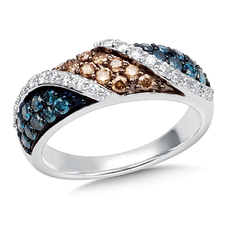 Ladies Rings for Lawyer Shine-14K White Gold Alternating Blue and Brown Color Diamond Ring