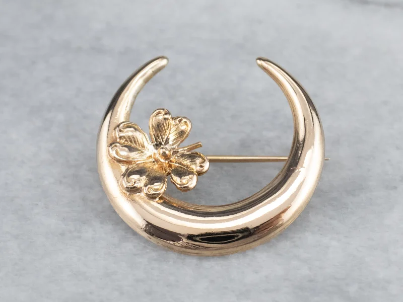 Ladies Valentine’s glow brooches -Art Nouveau Crescent Clover Moon Brooch