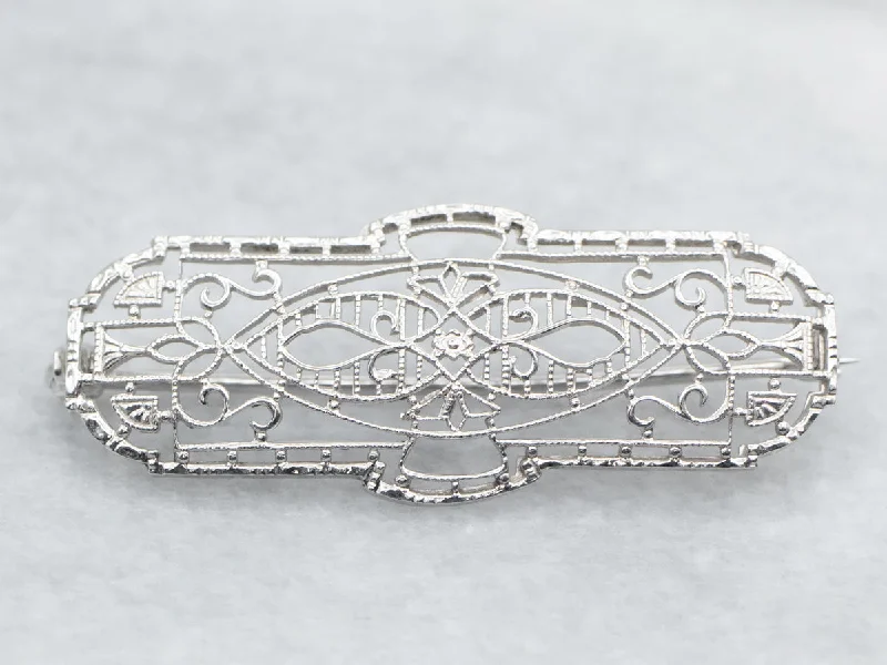 Ladies mystic charm brooches -White Gold Art Deco Filigree Brooch