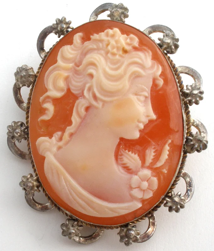 Ladies enchanted glow brooches -Sterling Silver Cameo Pendant Brooch Vintage