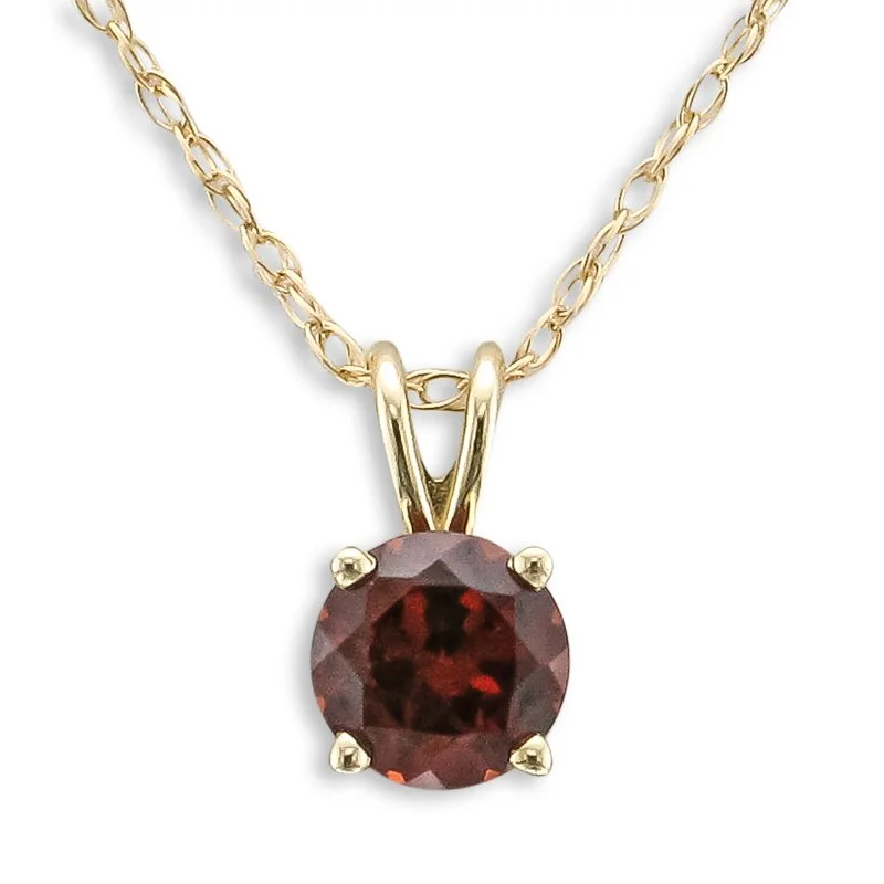 Ladies sweet pink necklaces -14KT YELLOW GOLD ROUND GARNET NECKLACE