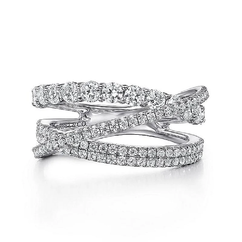 Ladies Rings for Writer Spark-Gabriel & Co.14k White Gold Diamond Layered Criss Cross Ring