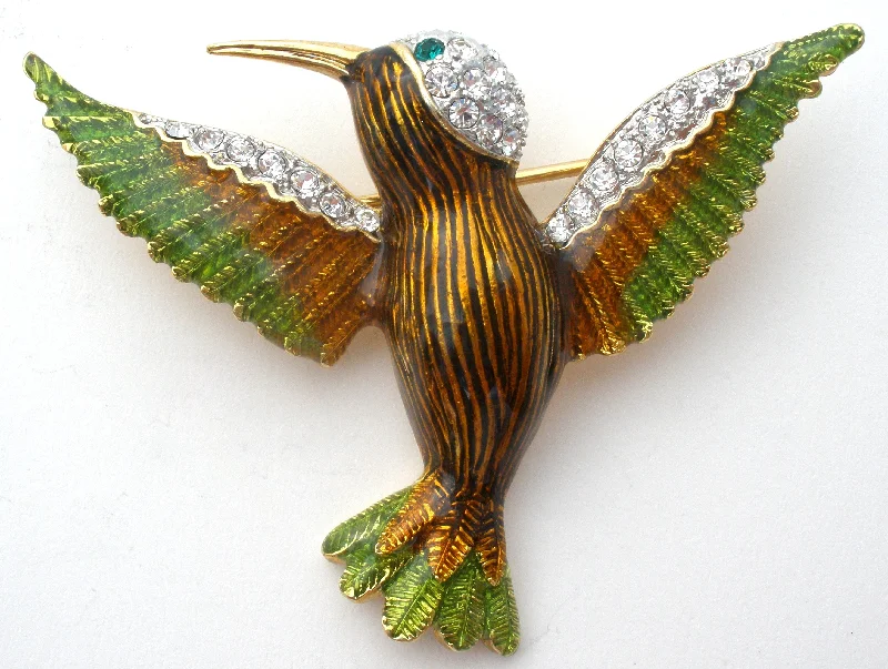 Ladies memory gleam brooches -Guilloche Enamel Hummingbird Brooch Pin