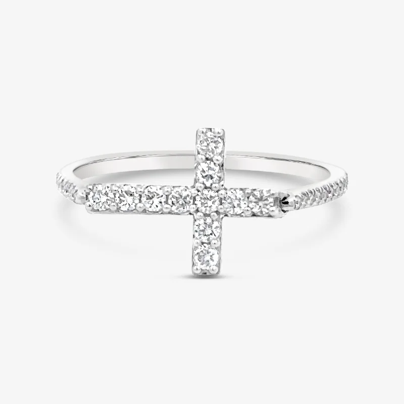 Ladies Rings with Green Emerald-East West Diamond Cross Ring