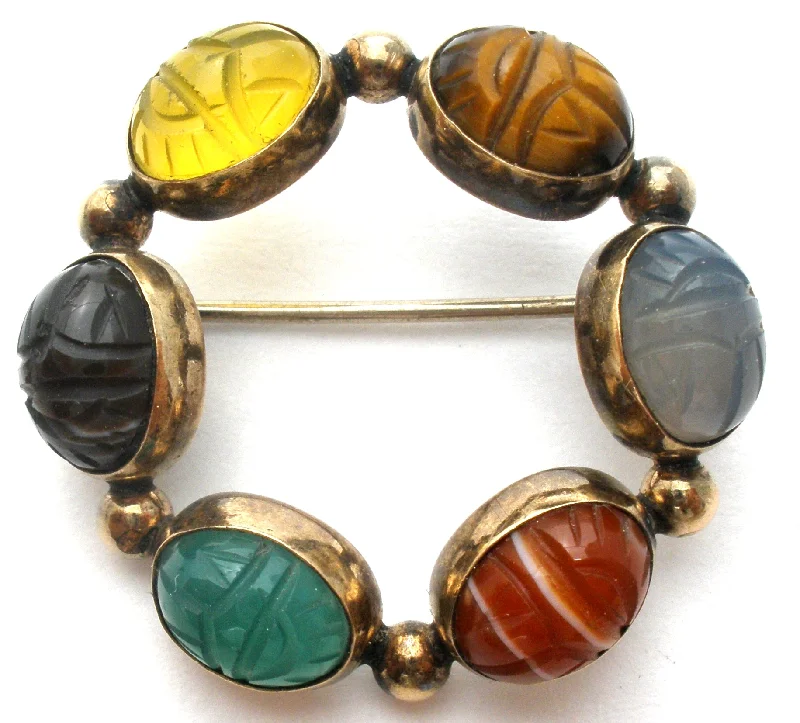 Ladies serene glow brooches -Admark Scarab Gemstone Brooch GF Pin Vintage