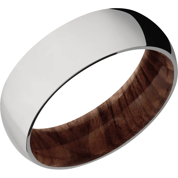 Ladies Rings for Friend Shine-7mm wide Domed Titanium Ring with Polish Finish / Sequoia Sleeve