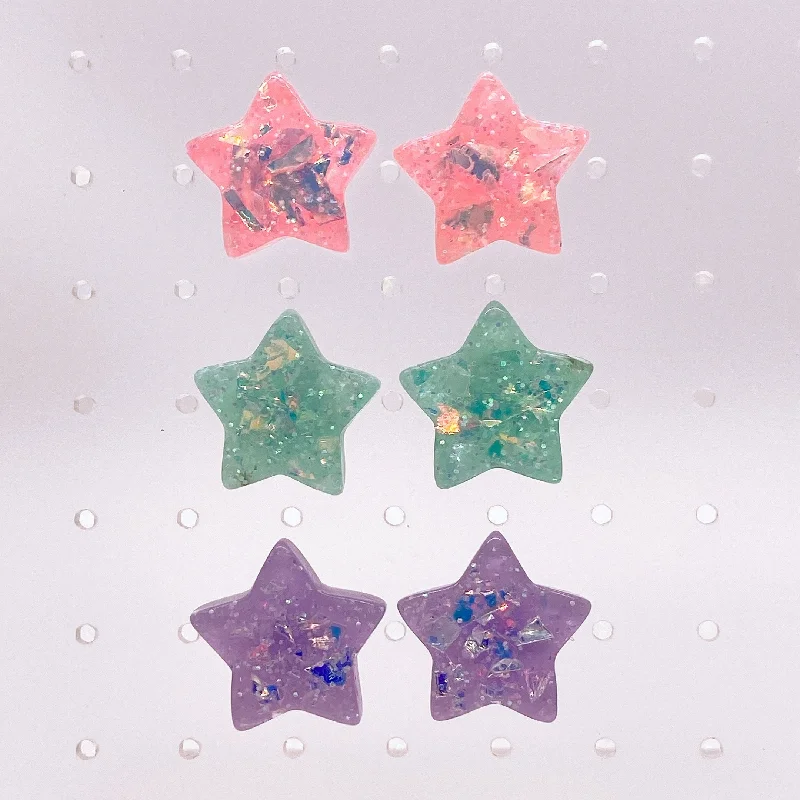 Ladies Earrings Trendy Shine-Instant Shipping! Sparkle Star Stud Earrings (3 Colors)