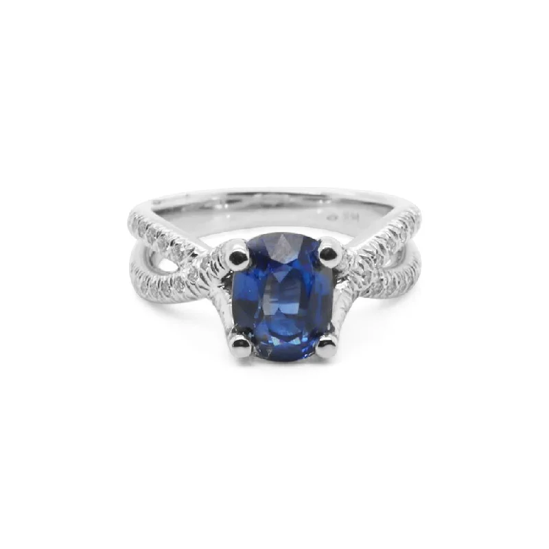 Ladies Rings with Pure Okenite-2.51CT Blue Sapphire & Criss Cross Shank Ring