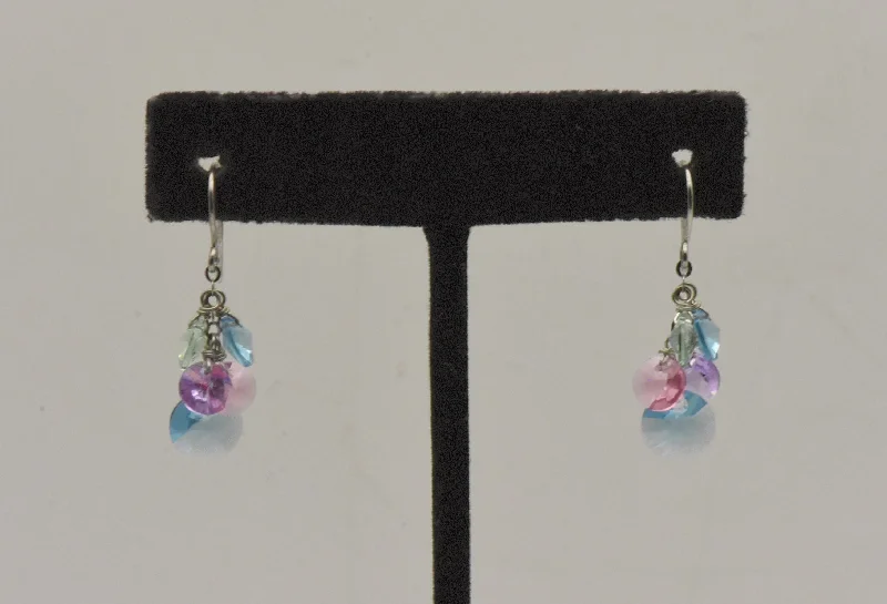 Ladies Earrings with Blue Chalcanthite-Crystallized Swarovski Color Sterling Silver Dangle Earrings