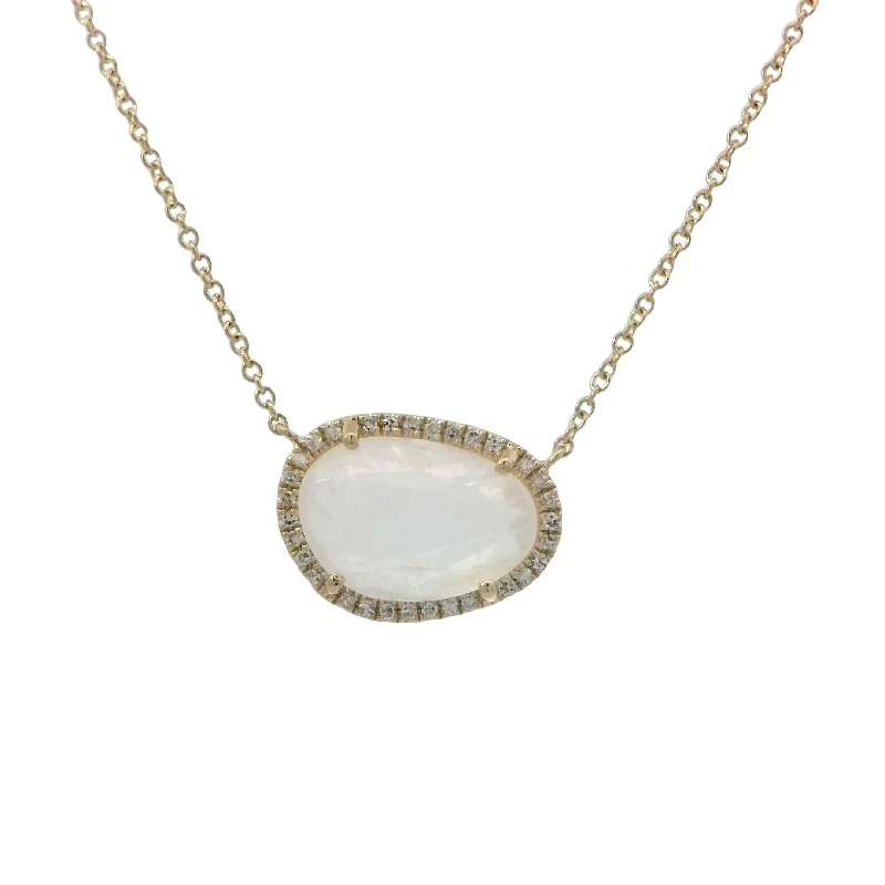 Ladies radiant Swarovski necklaces -Rainbow Moonstone Necklace in Yellow Gold