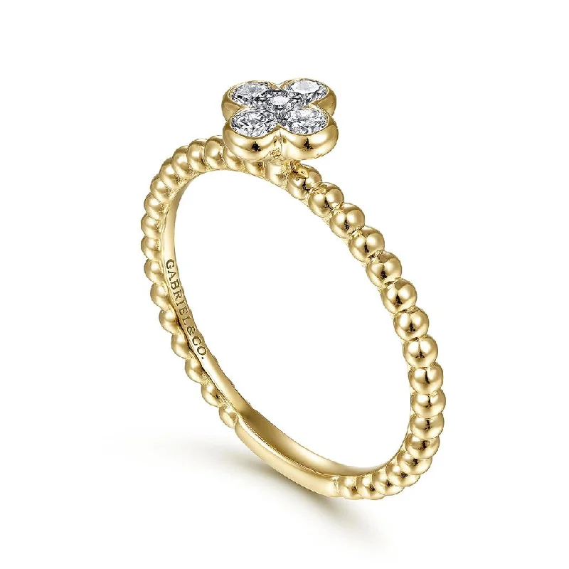 Ladies Rings Gift Glow-Gabriel & Co. 14k Yellow Gold Diamond Clover Bujukan Ring