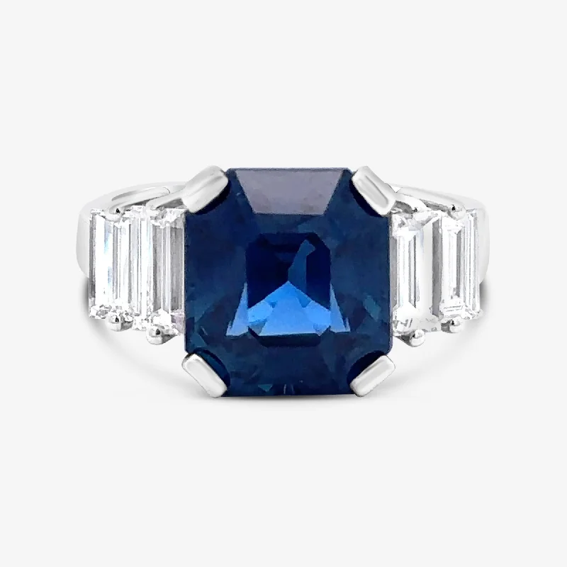 Ladies Rings Multi Shine-7.18ct Blue Sapphire & Baguette Ring