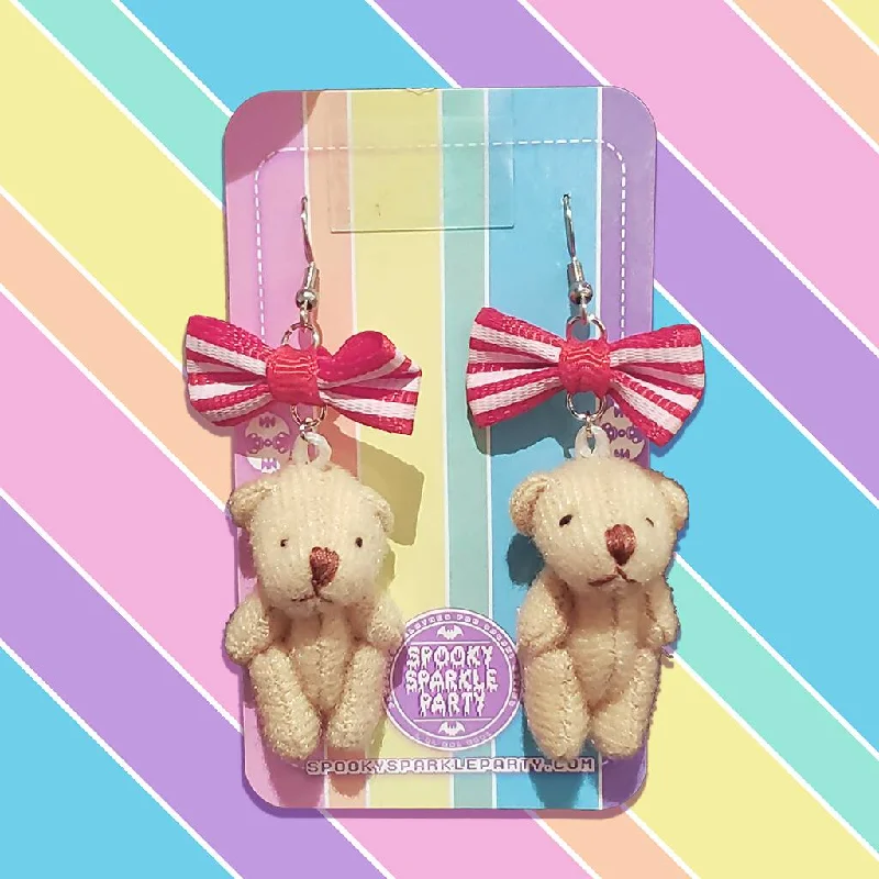 Ladies Earrings with Red Spinel-Teddy Bear Earrings