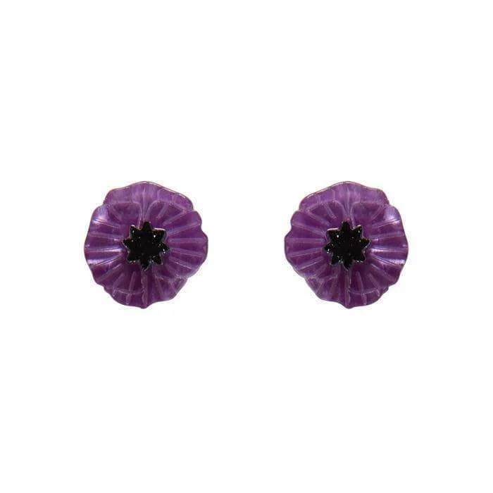 Ladies Earrings with Anchor Shine-Erstwilder - Poppy Field Stud Earrings - Purple  - Poppies (2017)