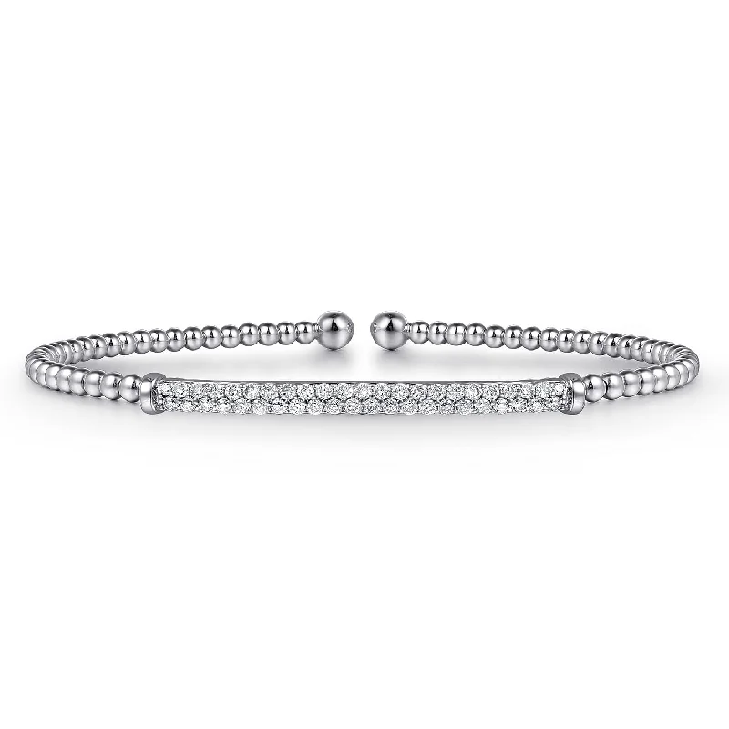 Ladies brave charm bracelets -Two Row Diamond Bar Bracelet in White Gold by Gabriel NY