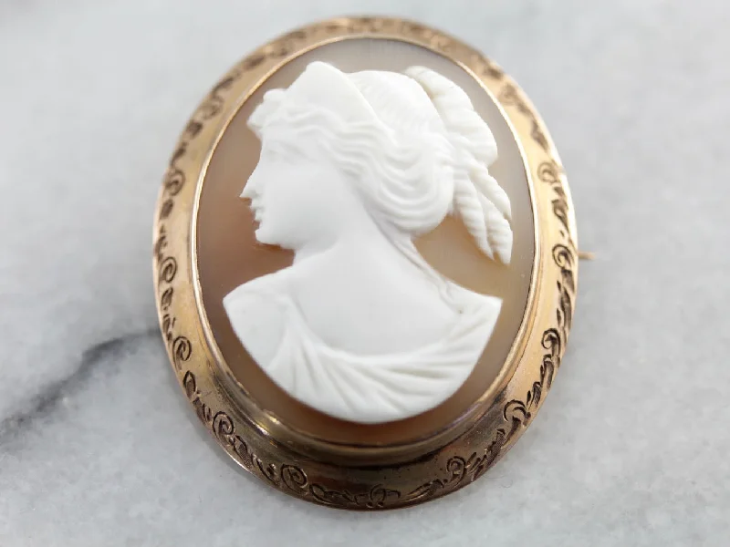 Ladies punk flair brooches -Antique Cameo Etched Rose Gold Brooch