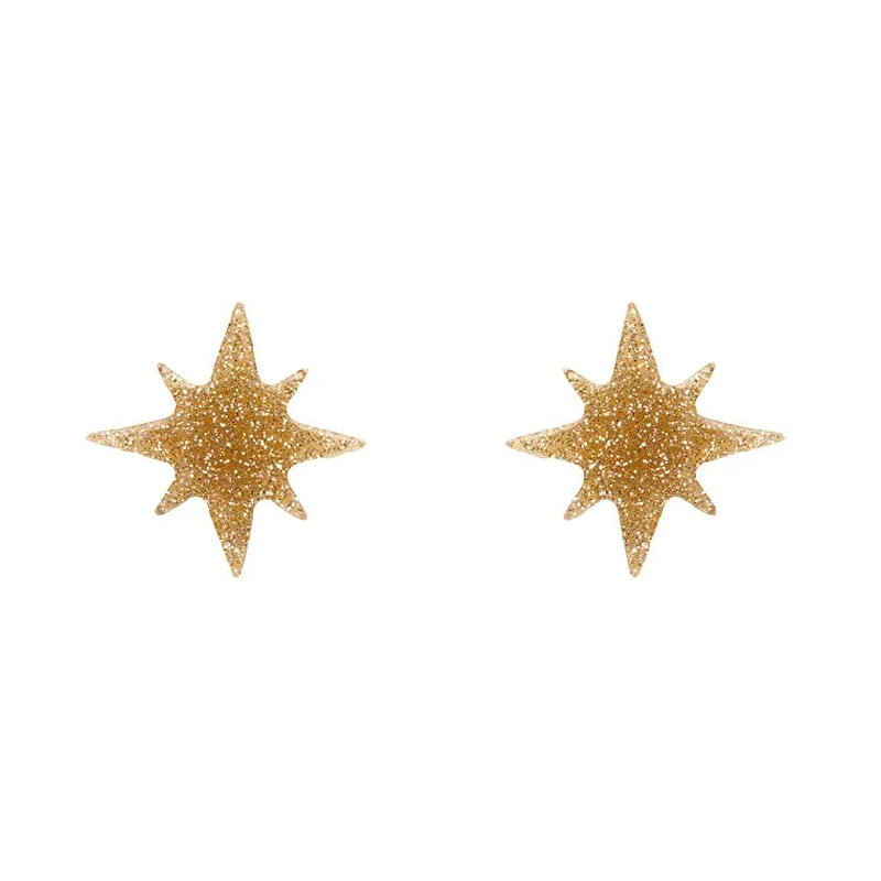 Ladies Earrings with Grey Hematite-Erstwilder - Atomic Star Glitter Stud Earrings - Gold